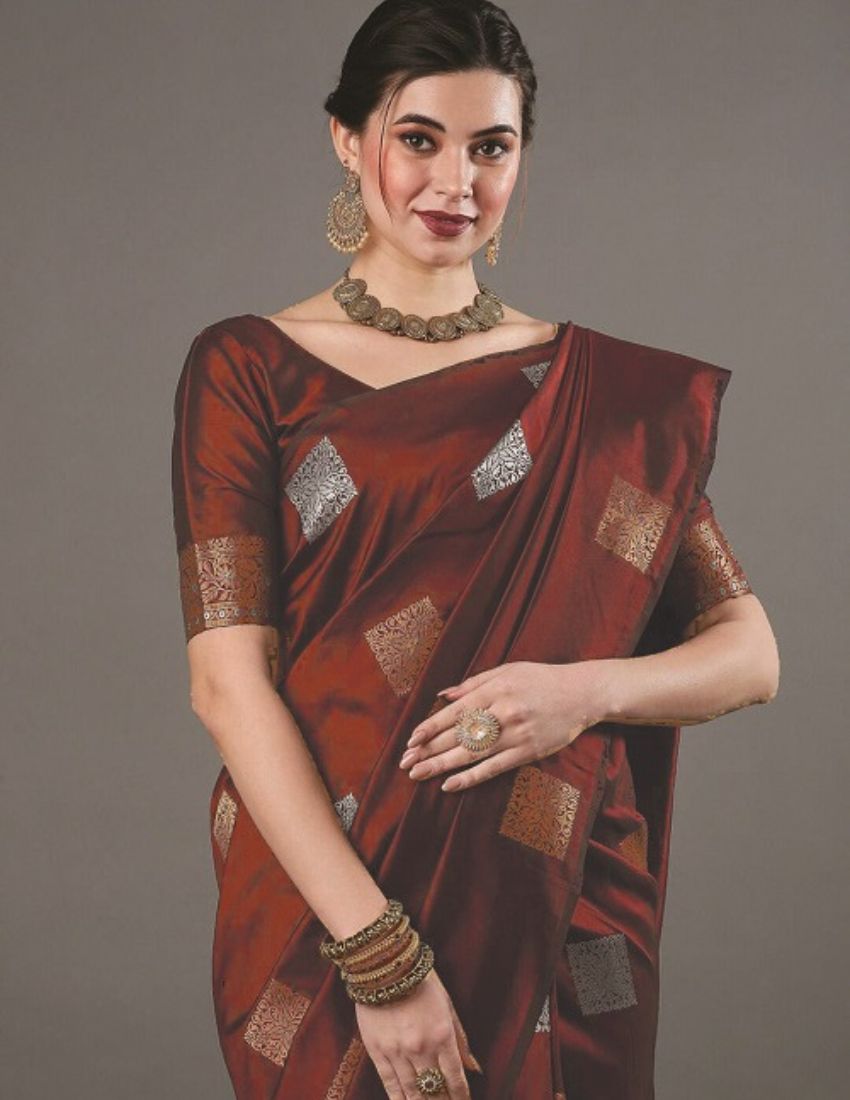 Maroon Geometric Butta Saree