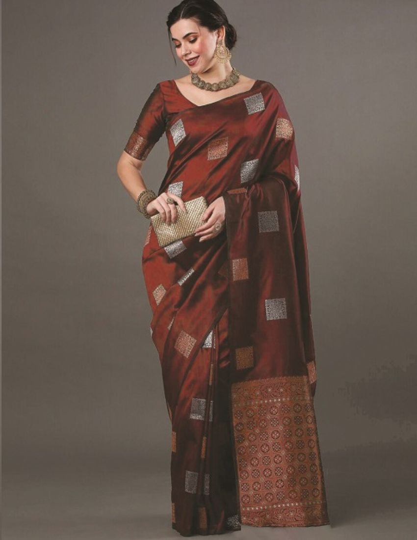 Maroon Geometric Butta Saree