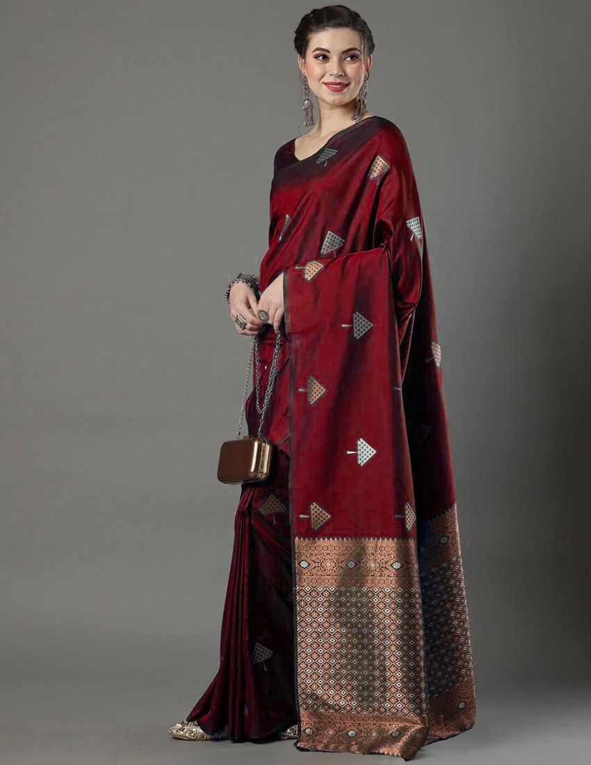 Maroon Geometric Print Saree