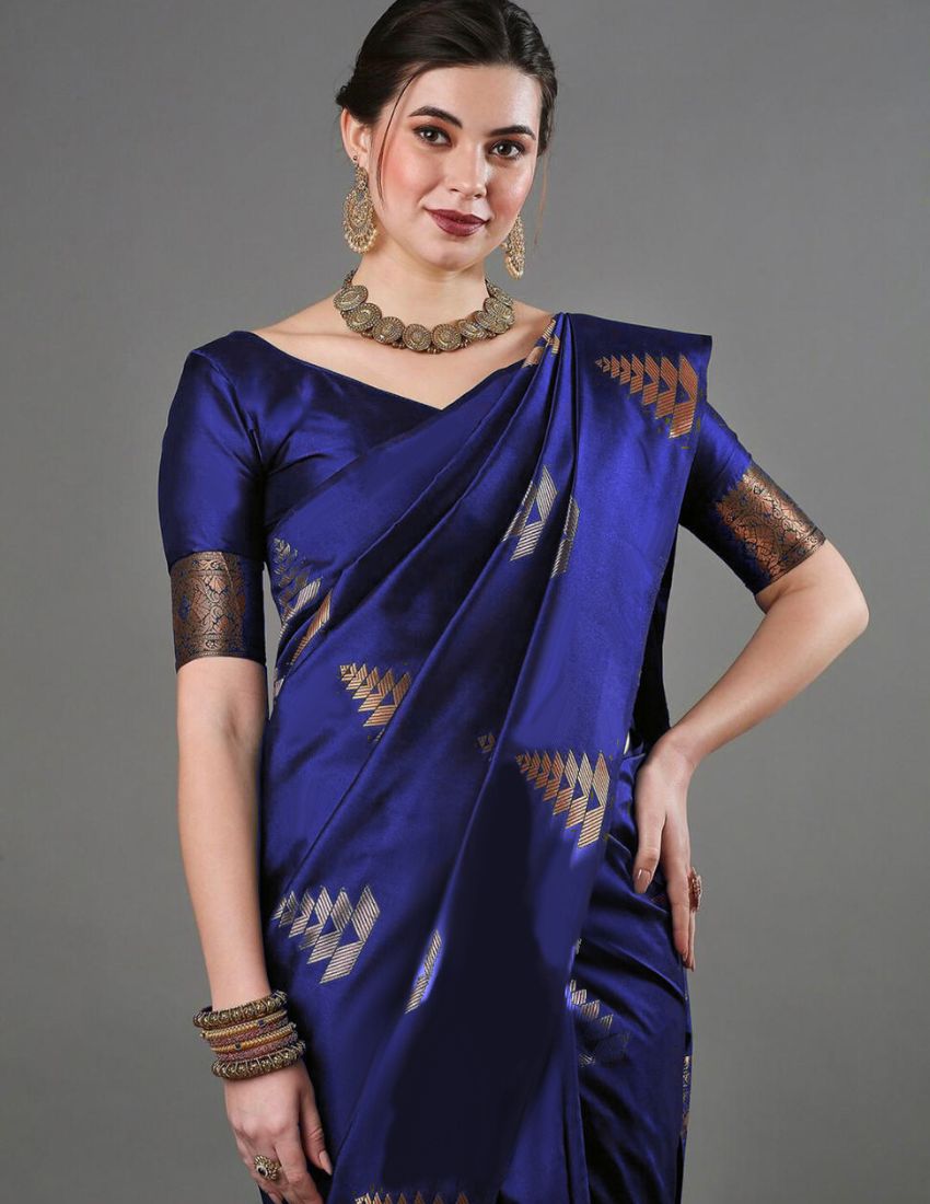Royal Blue Woven Motif Banarasi Saree