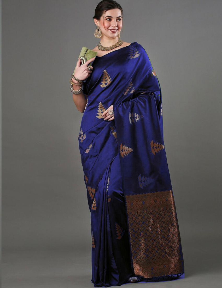 Royal Blue Woven Motif Banarasi Saree