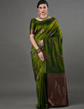 Olive Green Woven Motif Banarasi Saree