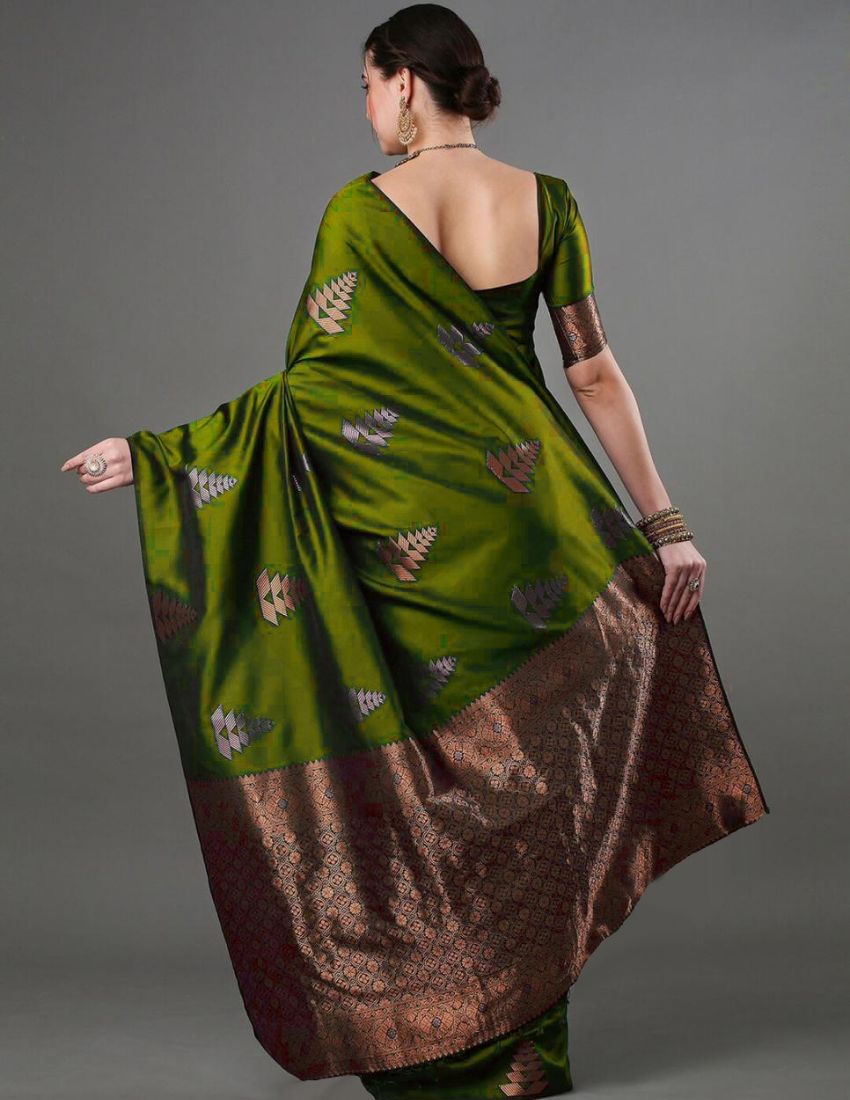 Olive Green Woven Motif Banarasi Saree