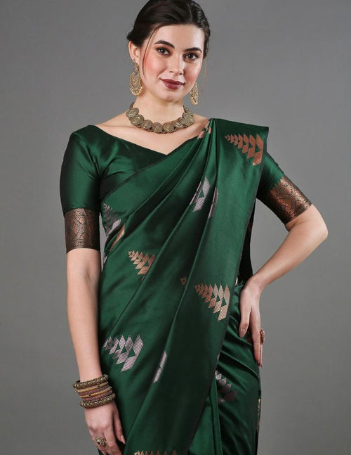 Dark Green Woven Motif Banarasi Saree