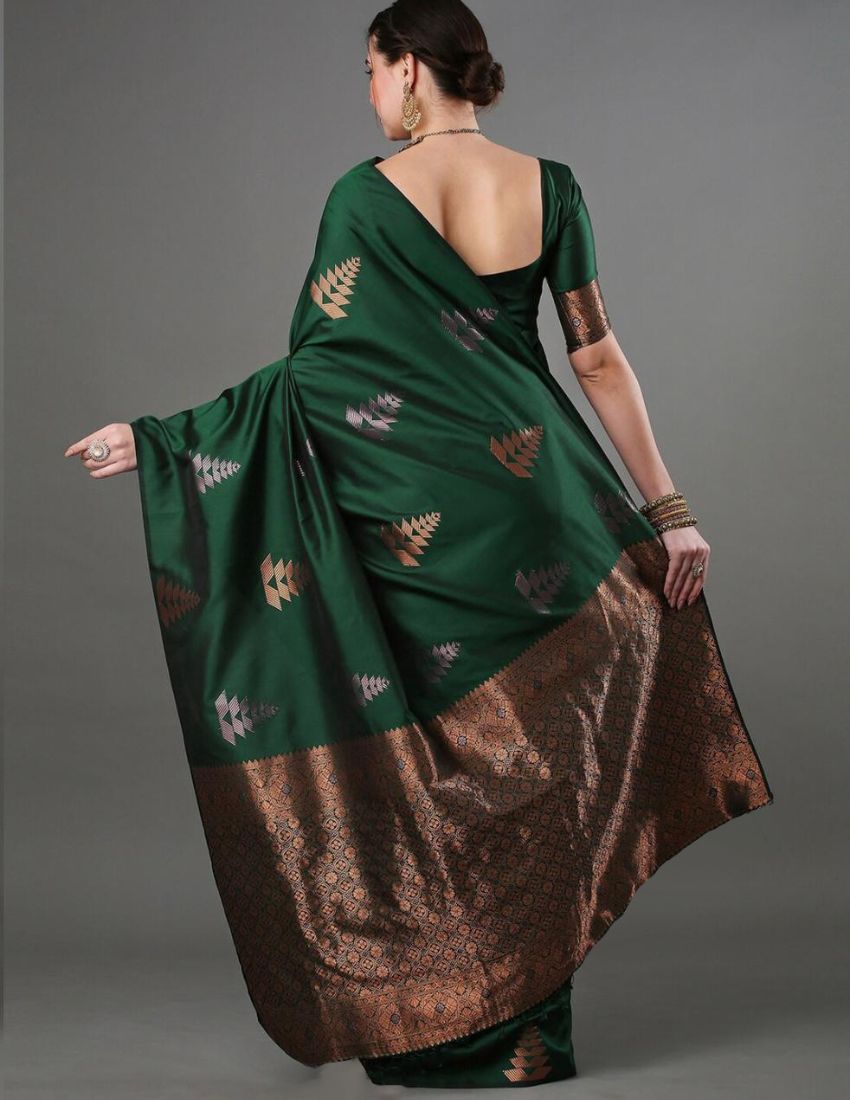 Dark Green Woven Motif Banarasi Saree