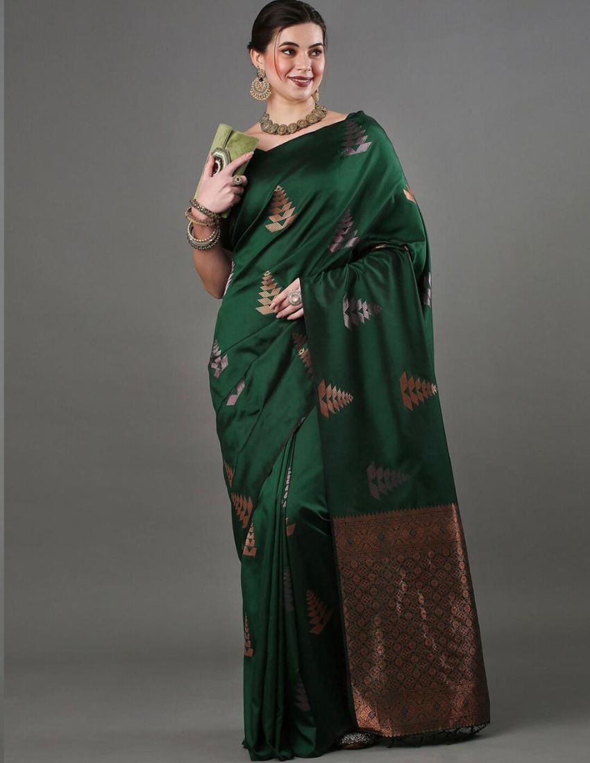 Dark Green Woven Motif Banarasi Saree