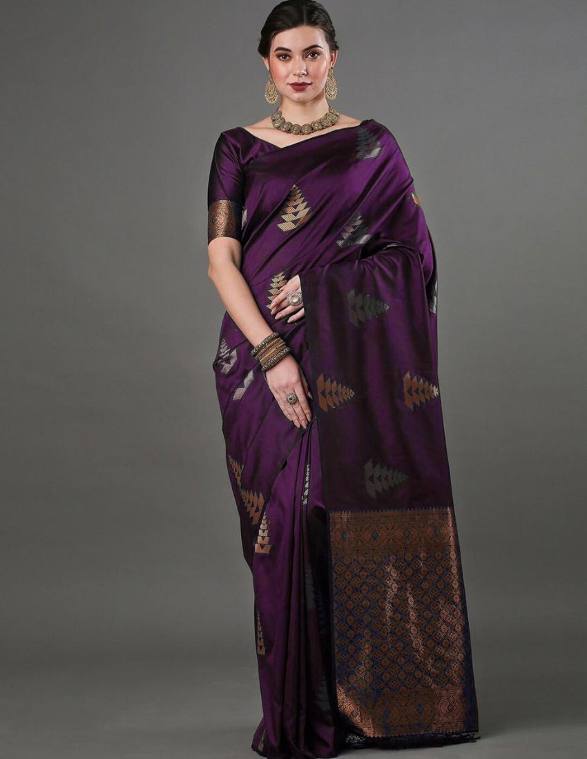 Purple Woven Motif Banarasi Saree