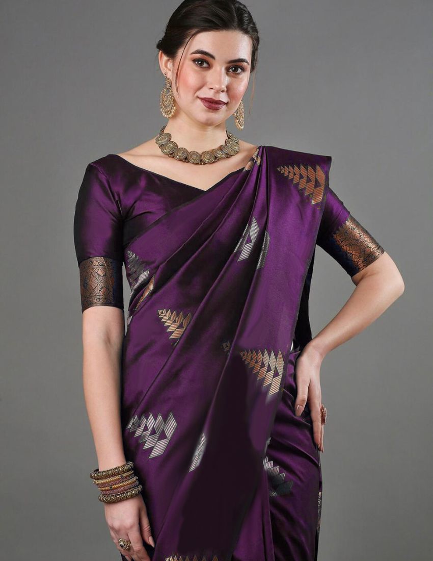 Purple Woven Motif Banarasi Saree
