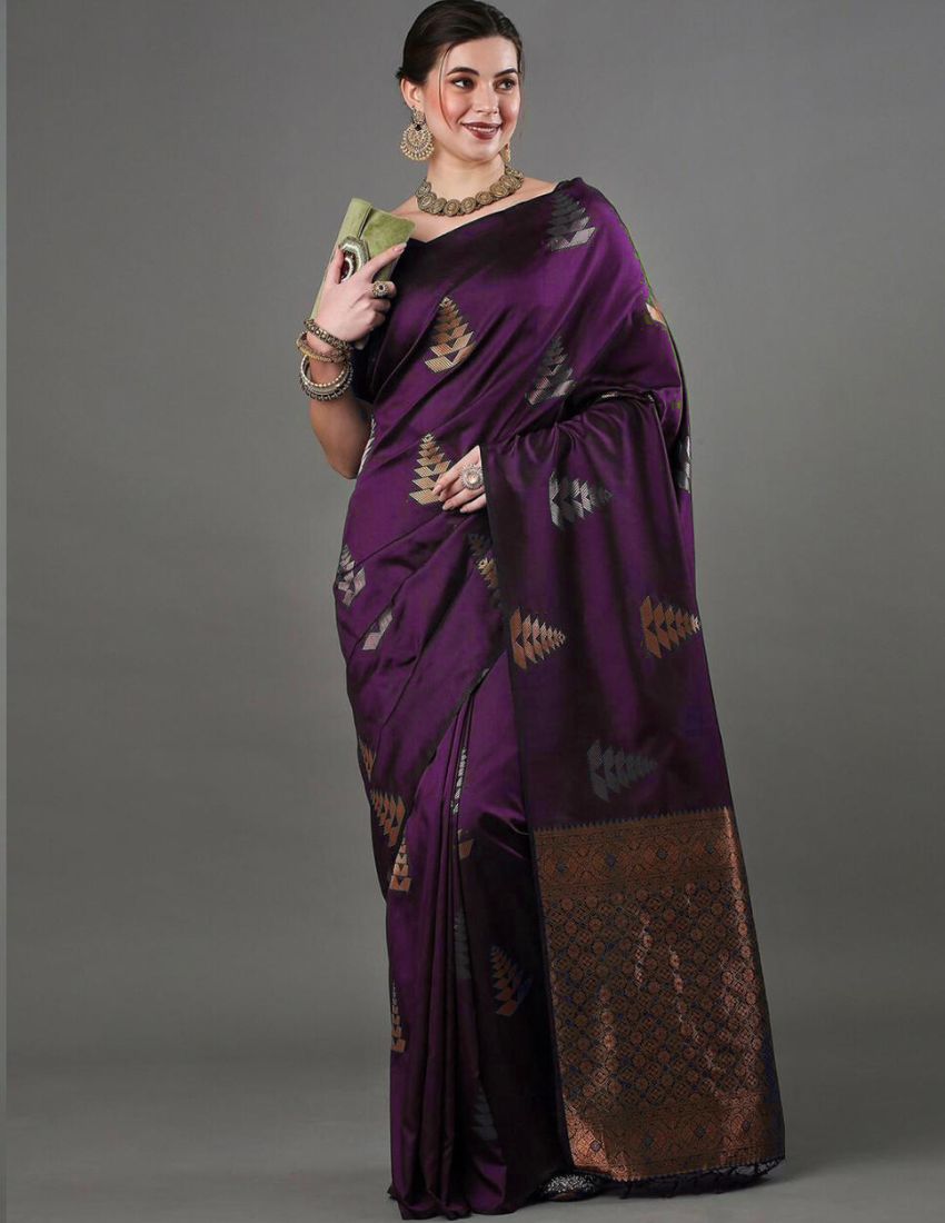 Purple Woven Motif Banarasi Saree