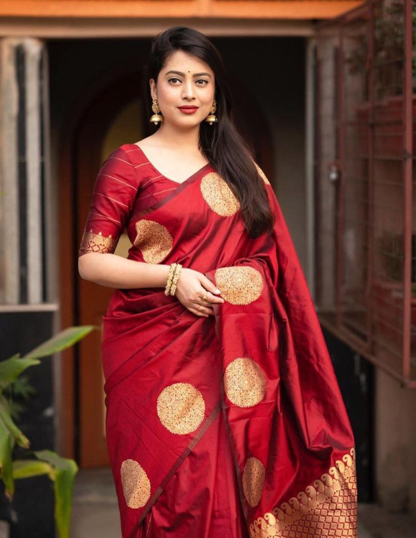Red Golden Butti Banarasi Saree
