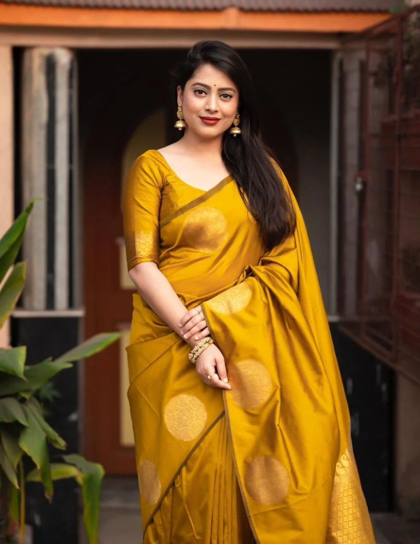 Yellow Golden Butti Banarasi Saree