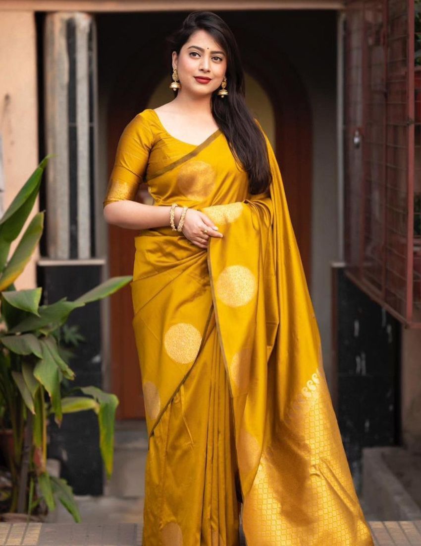 Yellow Golden Butti Banarasi Saree