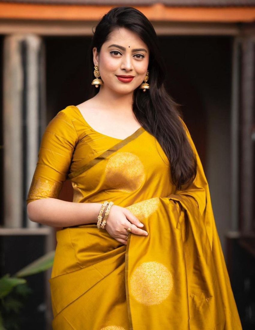 Yellow Golden Butti Banarasi Saree