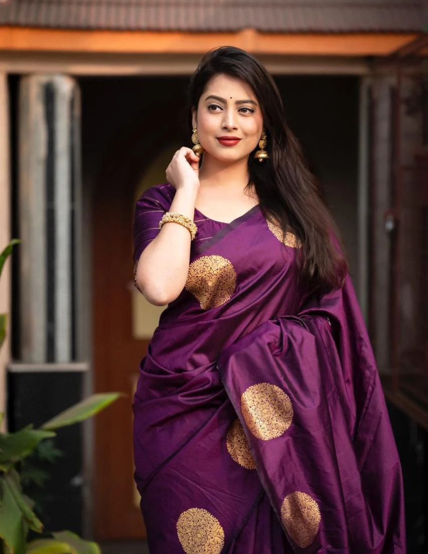 Purple Golden Butti Banarasi Saree