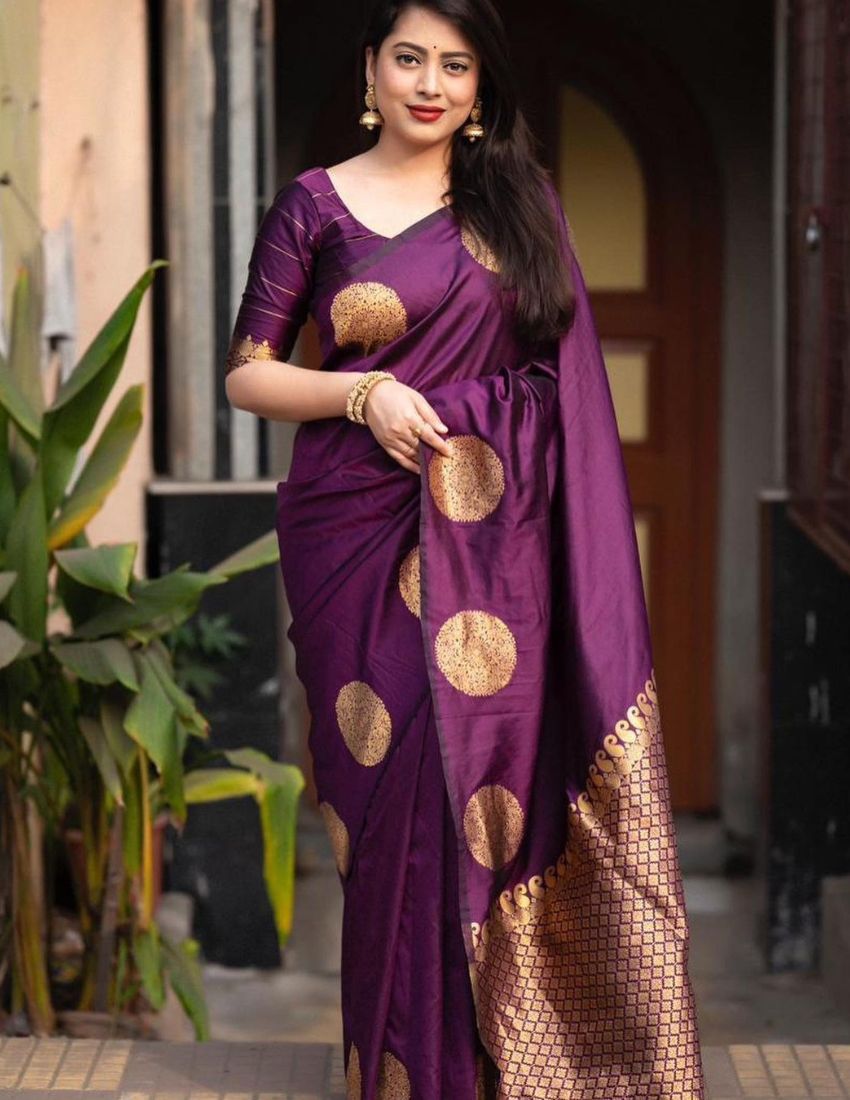 Purple Golden Butti Banarasi Saree