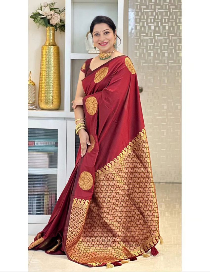 Maroon Golden Butti Banarasi Saree