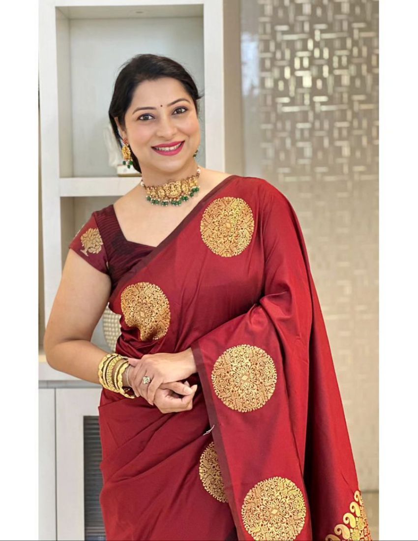 Maroon Golden Butti Banarasi Saree