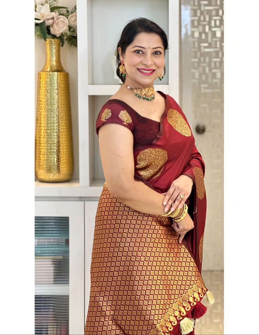 Maroon Golden Butti Banarasi Saree