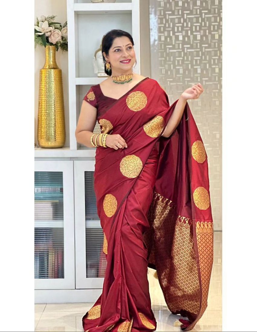 Maroon Golden Butti Banarasi Saree