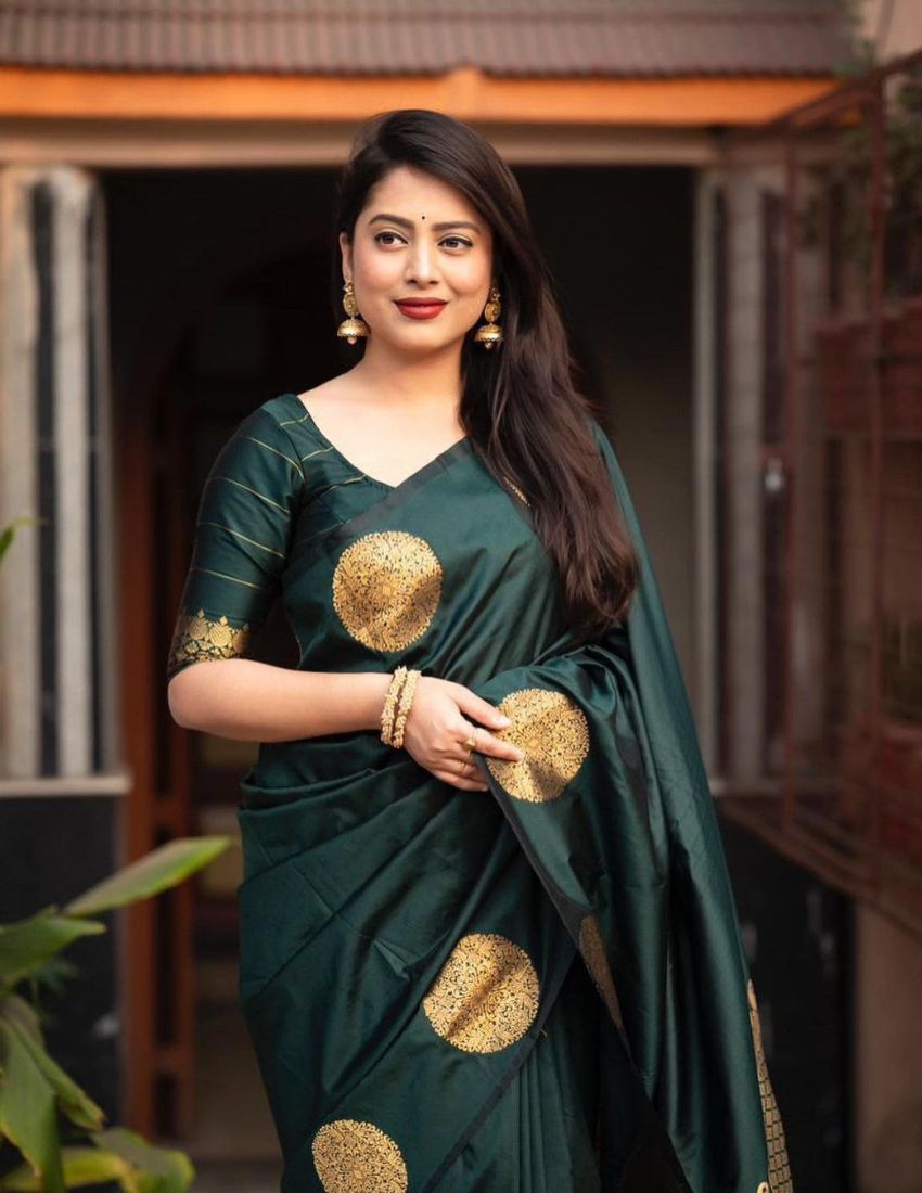 Dark Green Golden Butti Banarasi Saree