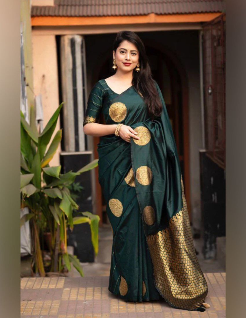 Dark Green Golden Butti Banarasi Saree