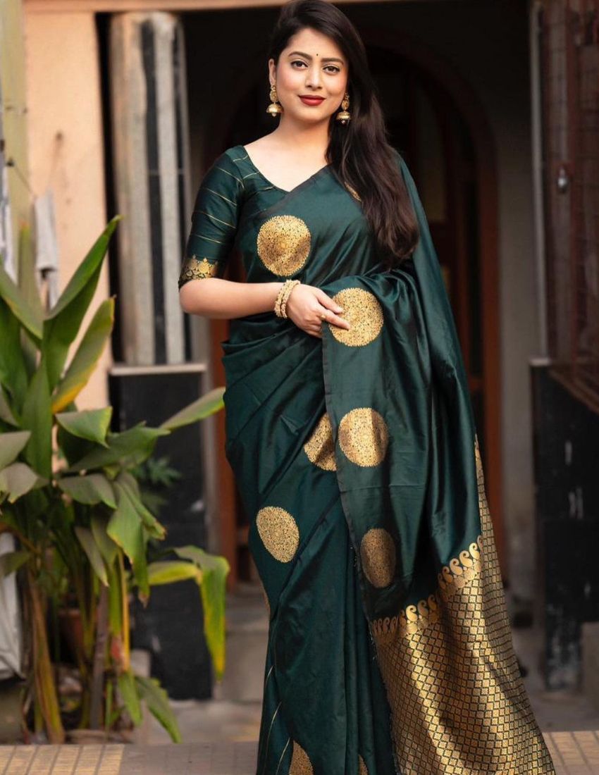 Dark Green Golden Butti Banarasi Saree