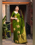 Lime Green Golden Butti Banarasi Saree