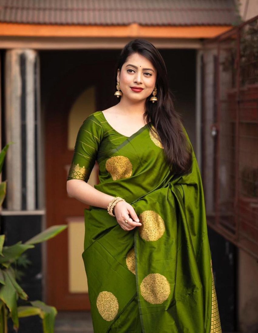 Lime Green Golden Butti Banarasi Saree