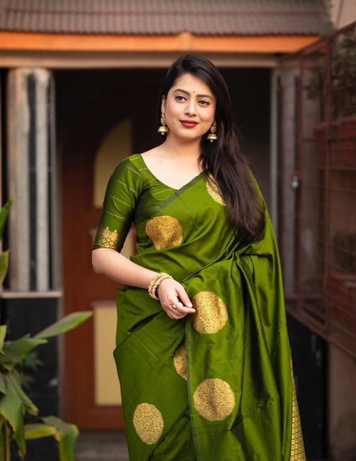 Lime Green Golden Butti Banarasi Saree