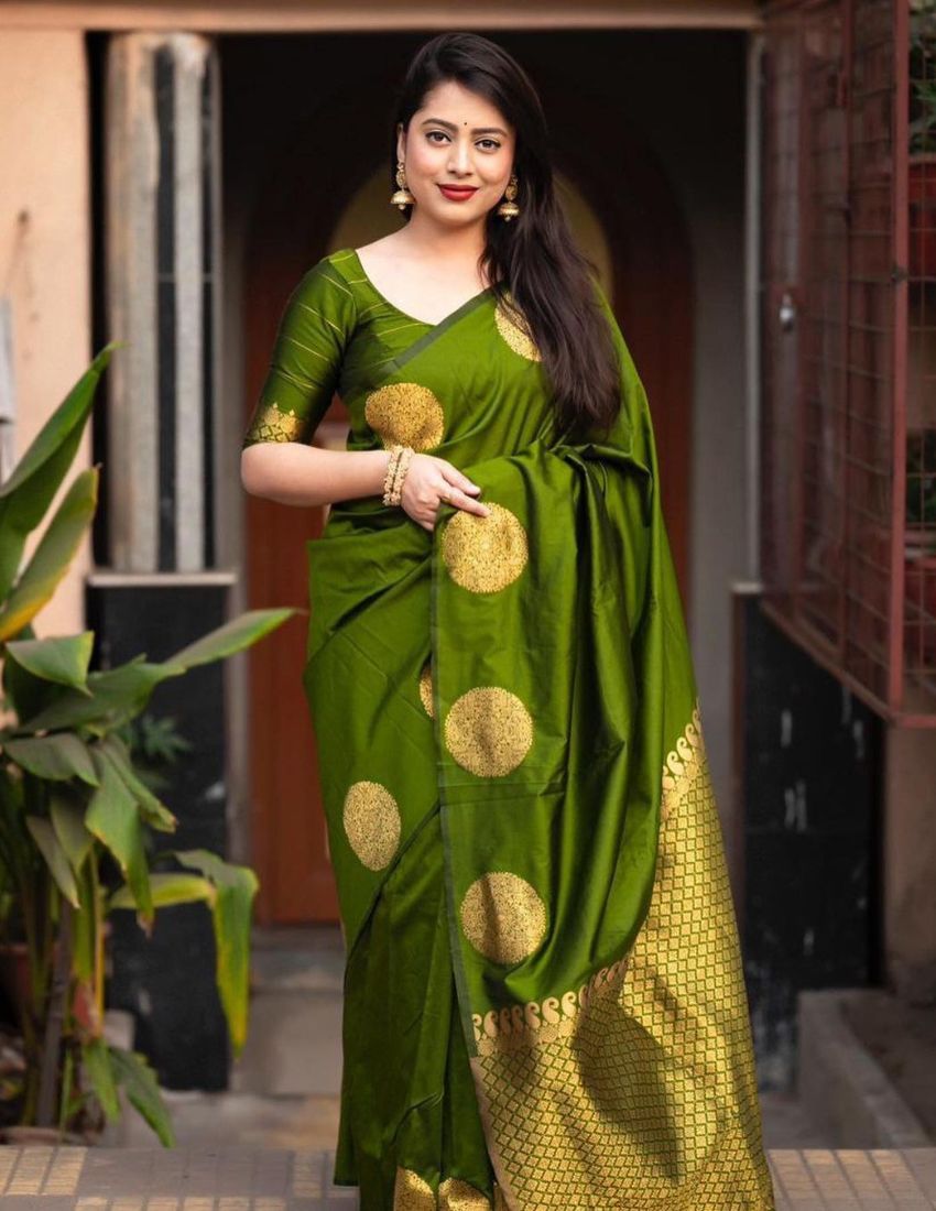 Lime Green Golden Butti Banarasi Saree