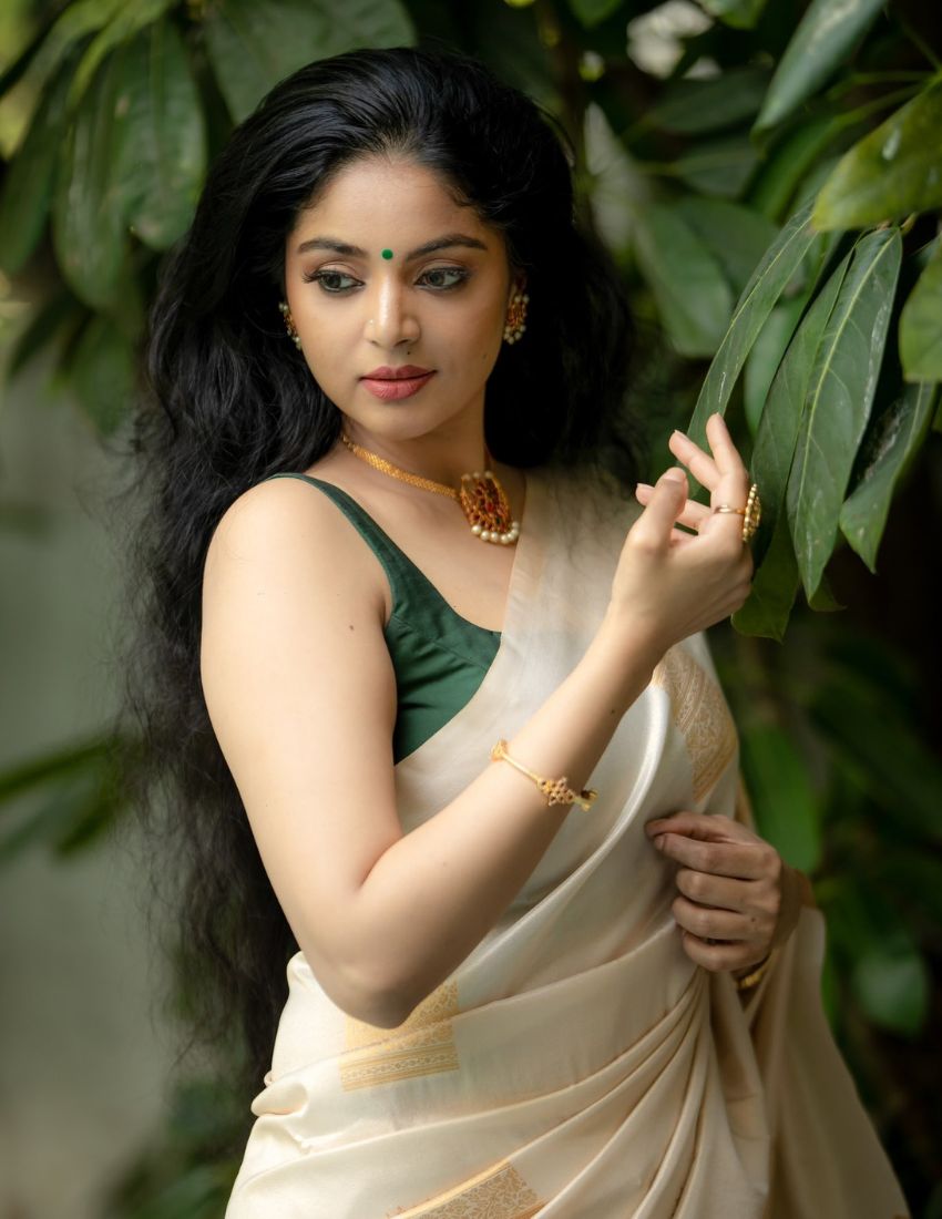 Cream White Traditional Border Saree