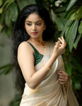 Cream White Traditional Border Saree
