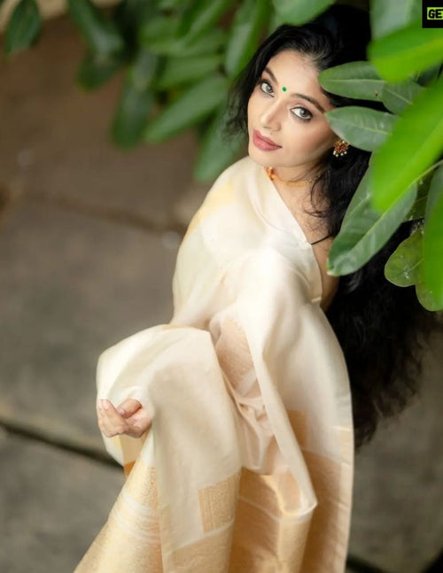 Cream White Traditional Border Saree