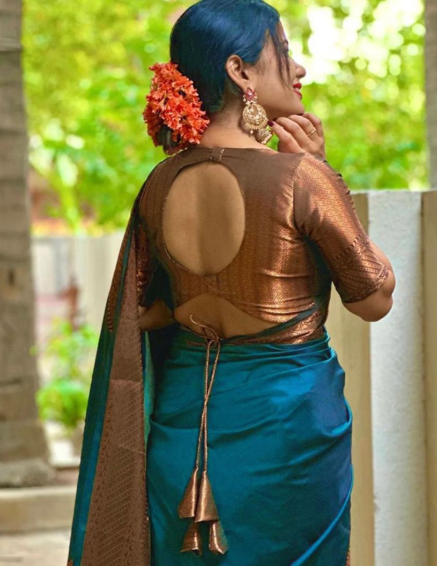 Teal Blue Traditional Border Saree